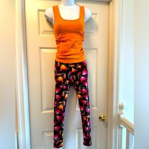 NWT: Floral LLR leggings. Black with orange, pink, and green.